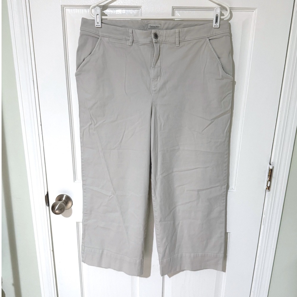 Garnet Hill Womens Gray Pima Cotton Blend Cropped Wide Leg‎ Pants Size 14